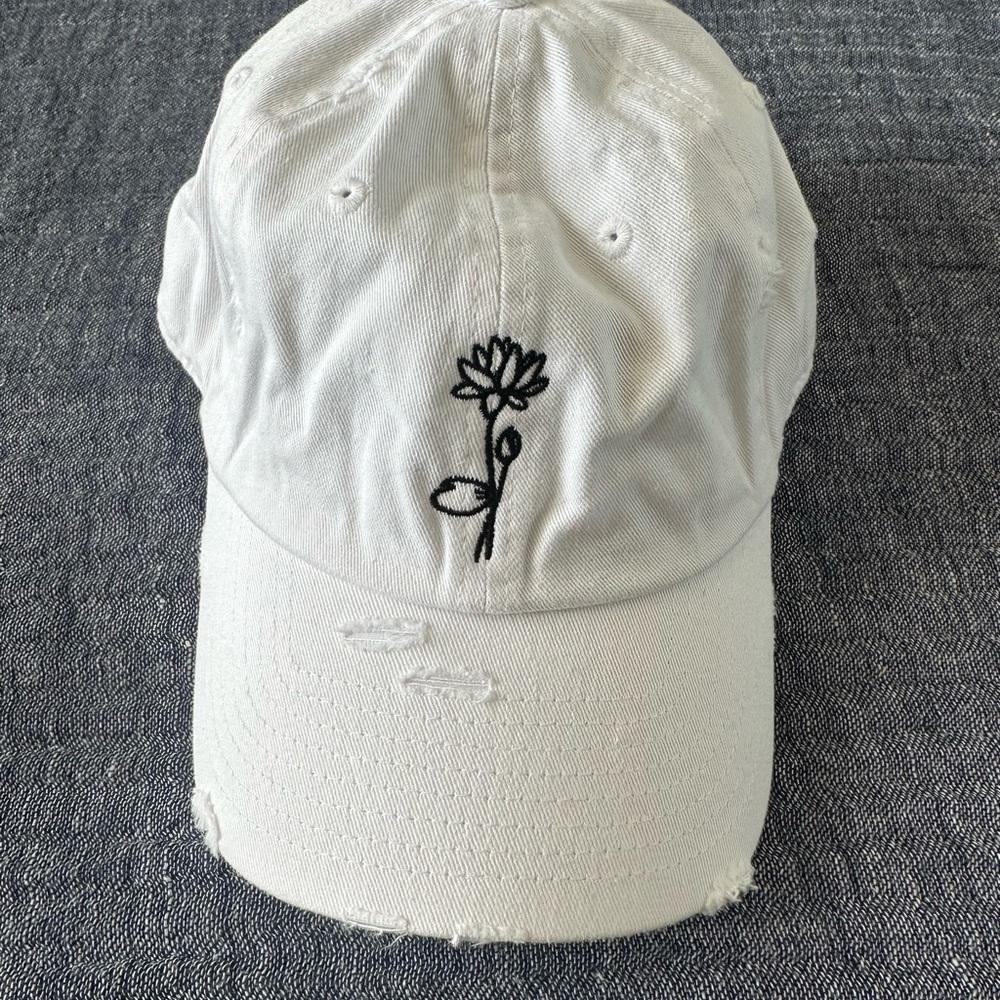 White Floral Embroidered Hat